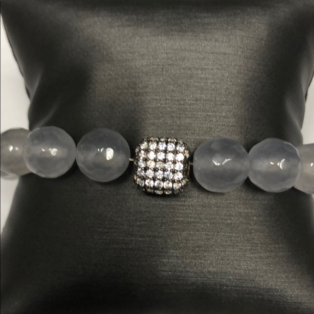 Agate and White Topaz Charcoal-Toned Bracelet